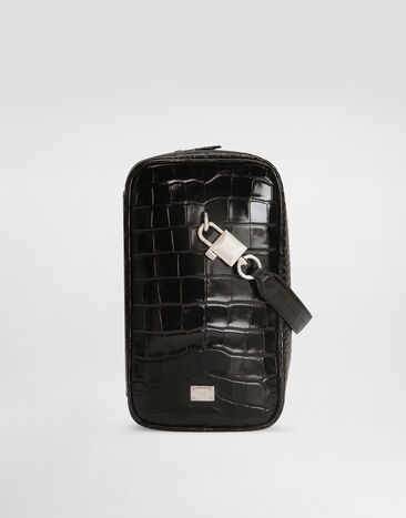 Dolce & Gabbana حقيبة يد Lock من جلد أليغيتور بتأثير مصقول Black BM2449A2T69