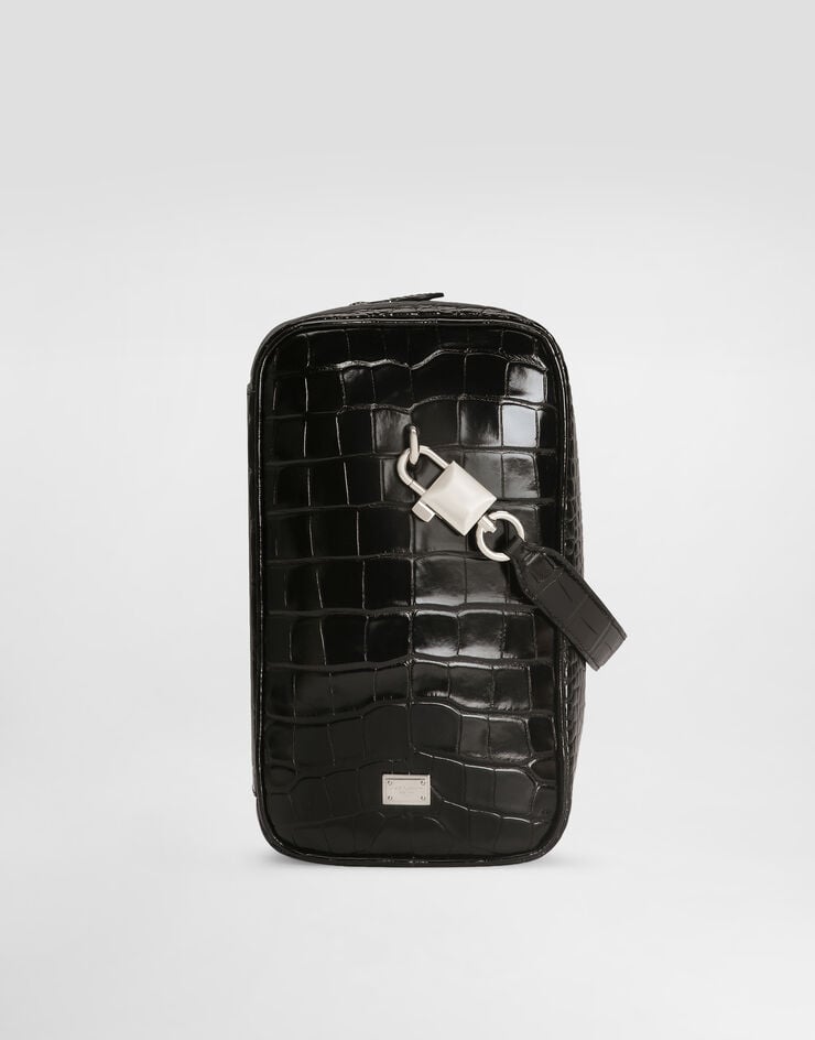 Dolce & Gabbana حقيبة يد Lock من جلد أليغيتور بتأثير مصقول Black BM2449A2T69