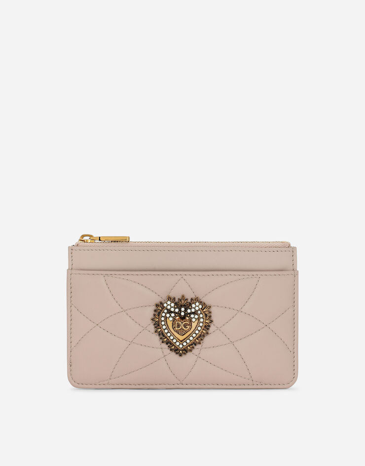Dolce & Gabbana Medium Devotion card holder in quilted nappa leather бледно-розовый BI1261AV967