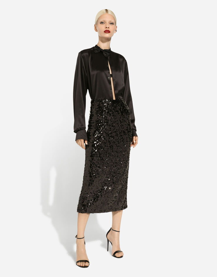 Dolce & Gabbana 亮片中长半裙 黑 F4CRGTHLMZM