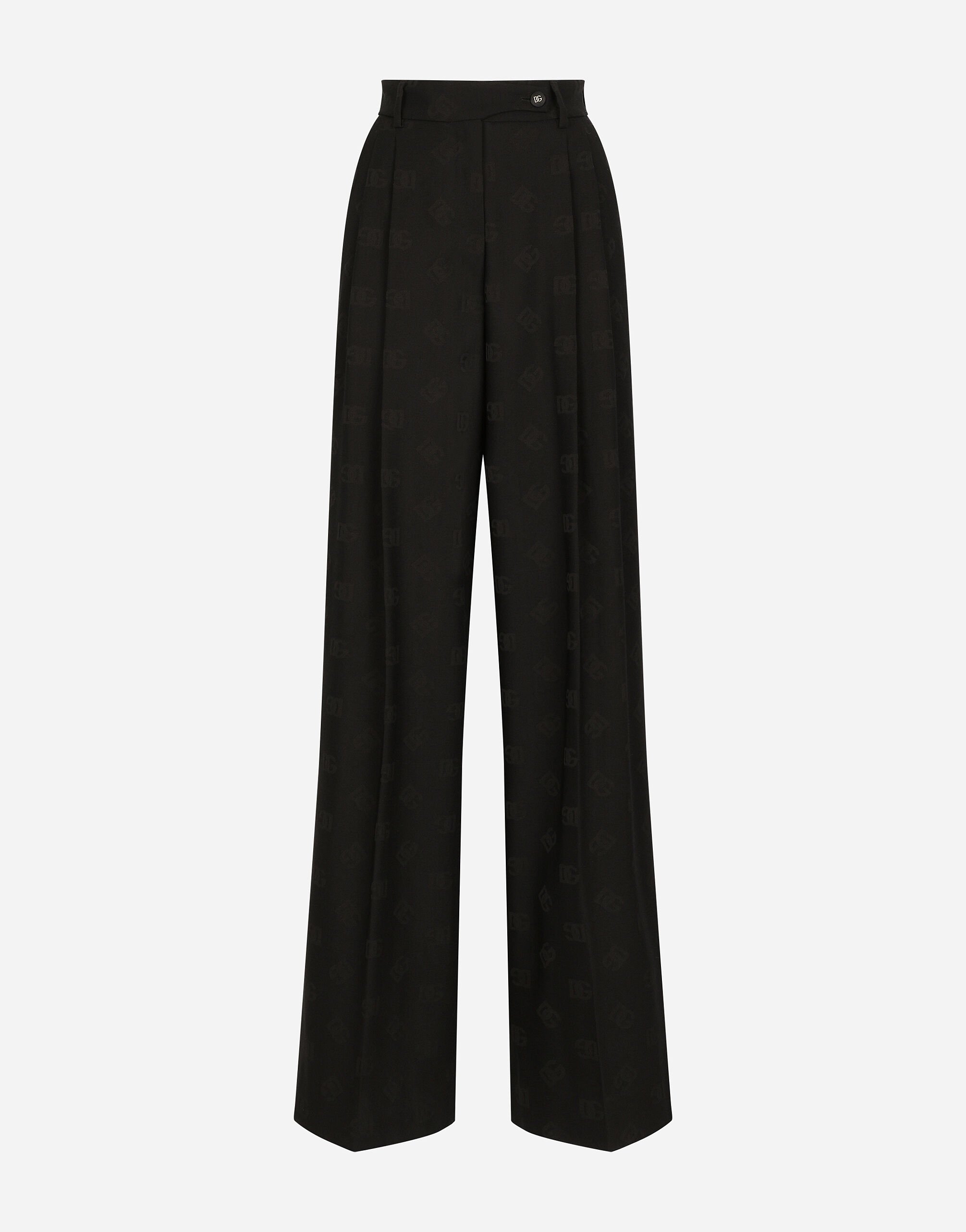Dolce & Gabbana Flared wool jacquard pants with DG logo Black F26X8TFMMHN