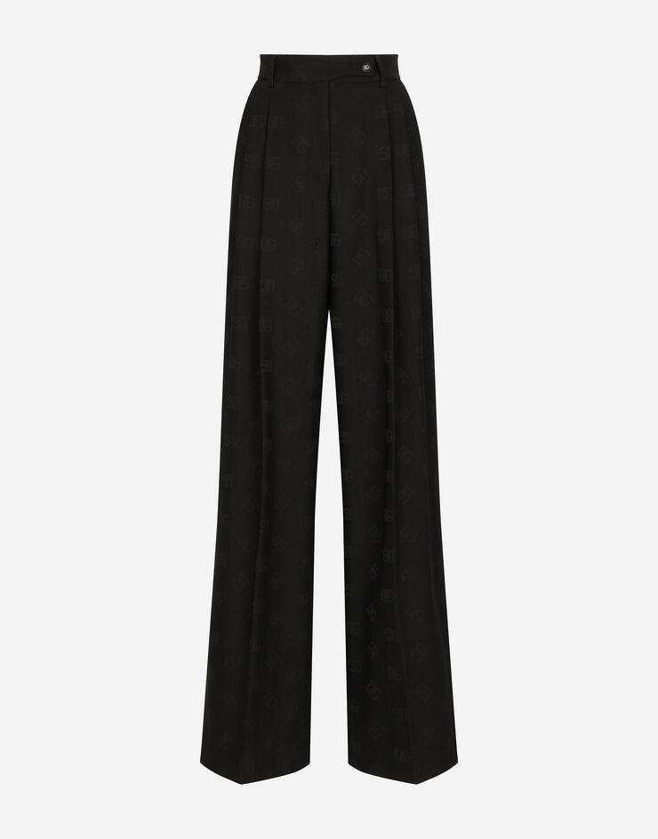 Dolce & Gabbana Flared wool jacquard pants with DG logo Black FTCP2TFJ2CI
