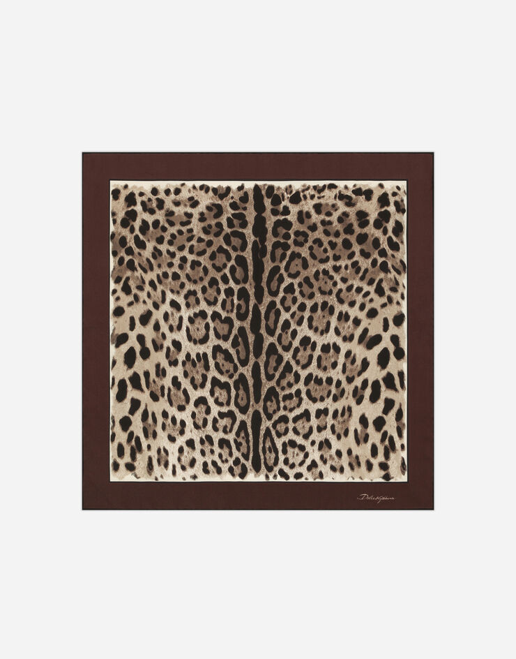 Dolce&Gabbana Tuch 50 x 50 aus Twill Leoprint Braun FN093RGDBYZ