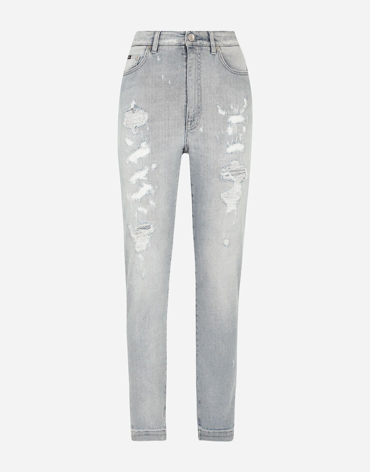 Dolce & Gabbana Light blue denim Grace jeans with ripped details Multicolor FTBXHDG8FF2