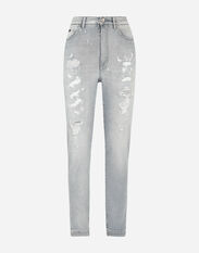 Dolce & Gabbana Light blue denim Grace jeans with ripped details Multicolor FTBXHDG8FF2