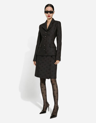 Dolce & Gabbana Quilted jacquard midi skirt with DG logo Black F4CJ2THJMOW