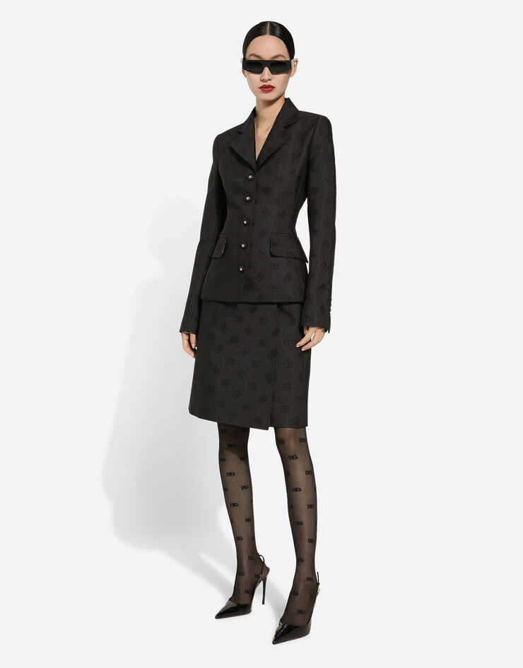 Dolce & Gabbana Quilted jacquard midi skirt with DG logo Black F4CJ2THJMOW