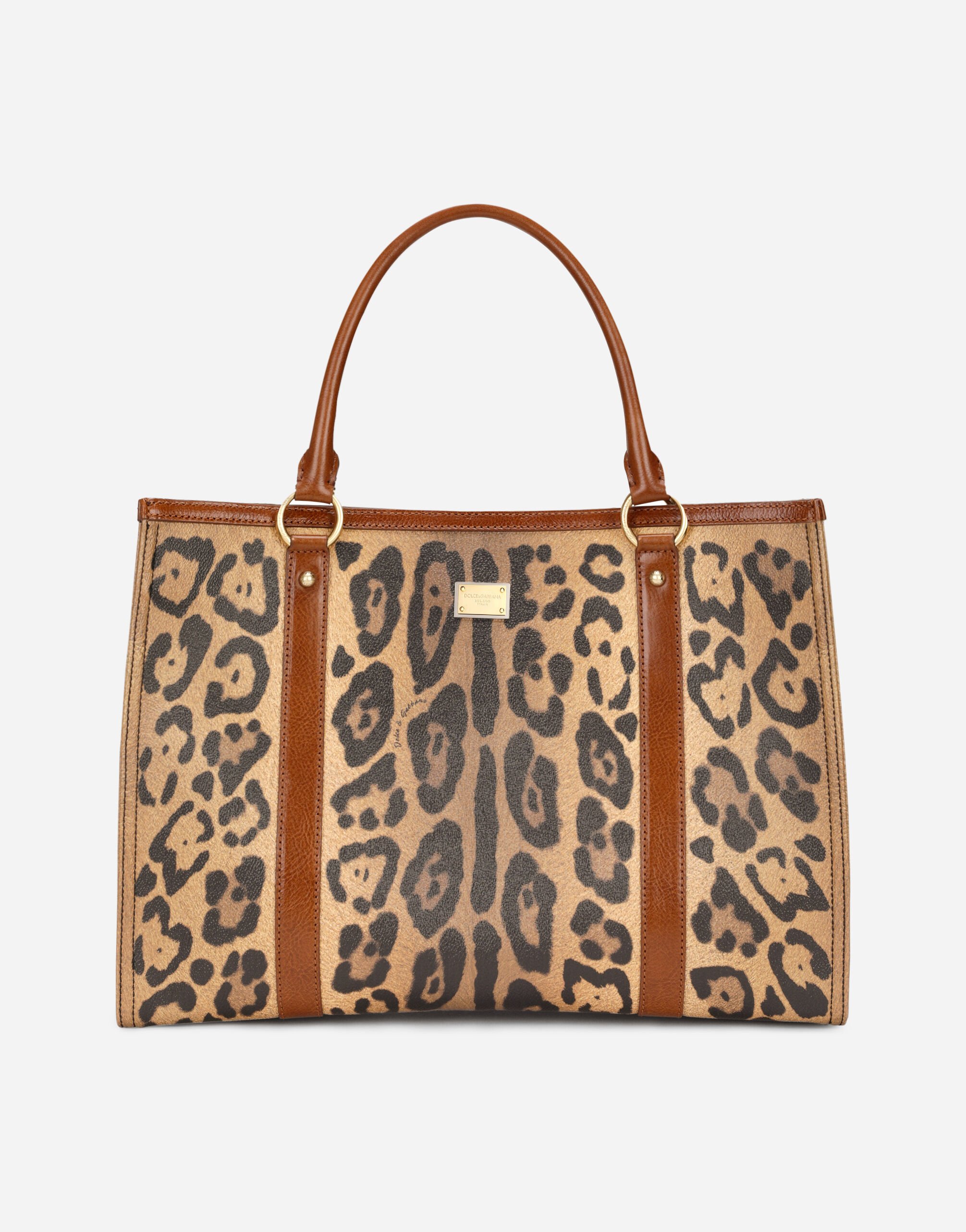 Dolce & Gabbana Leopard-print Crespo shopper with branded plate Brown BB7116A8N23