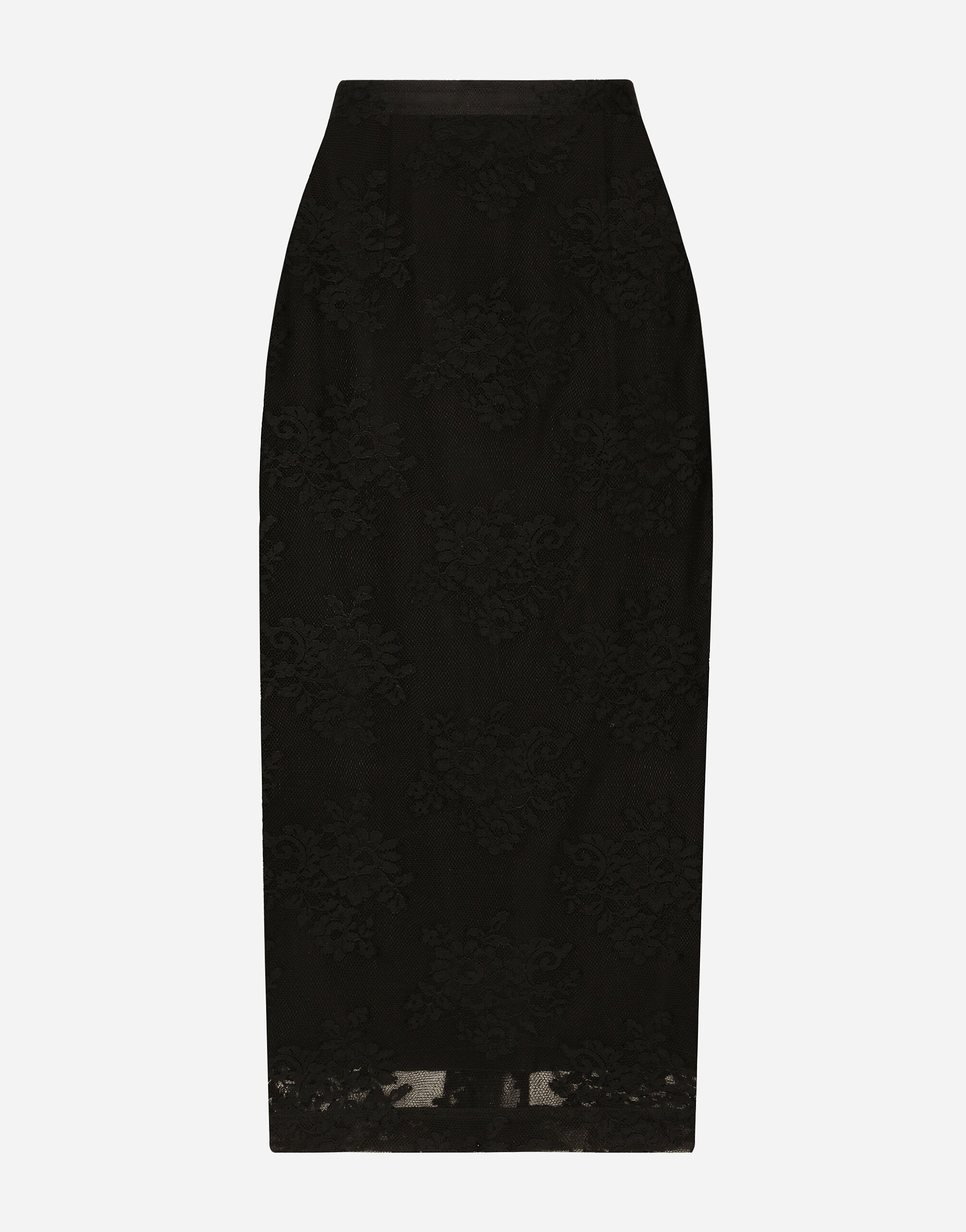 Dolce & Gabbana Юбка-карандаш из кружева с разрезом черный BB7287A1471