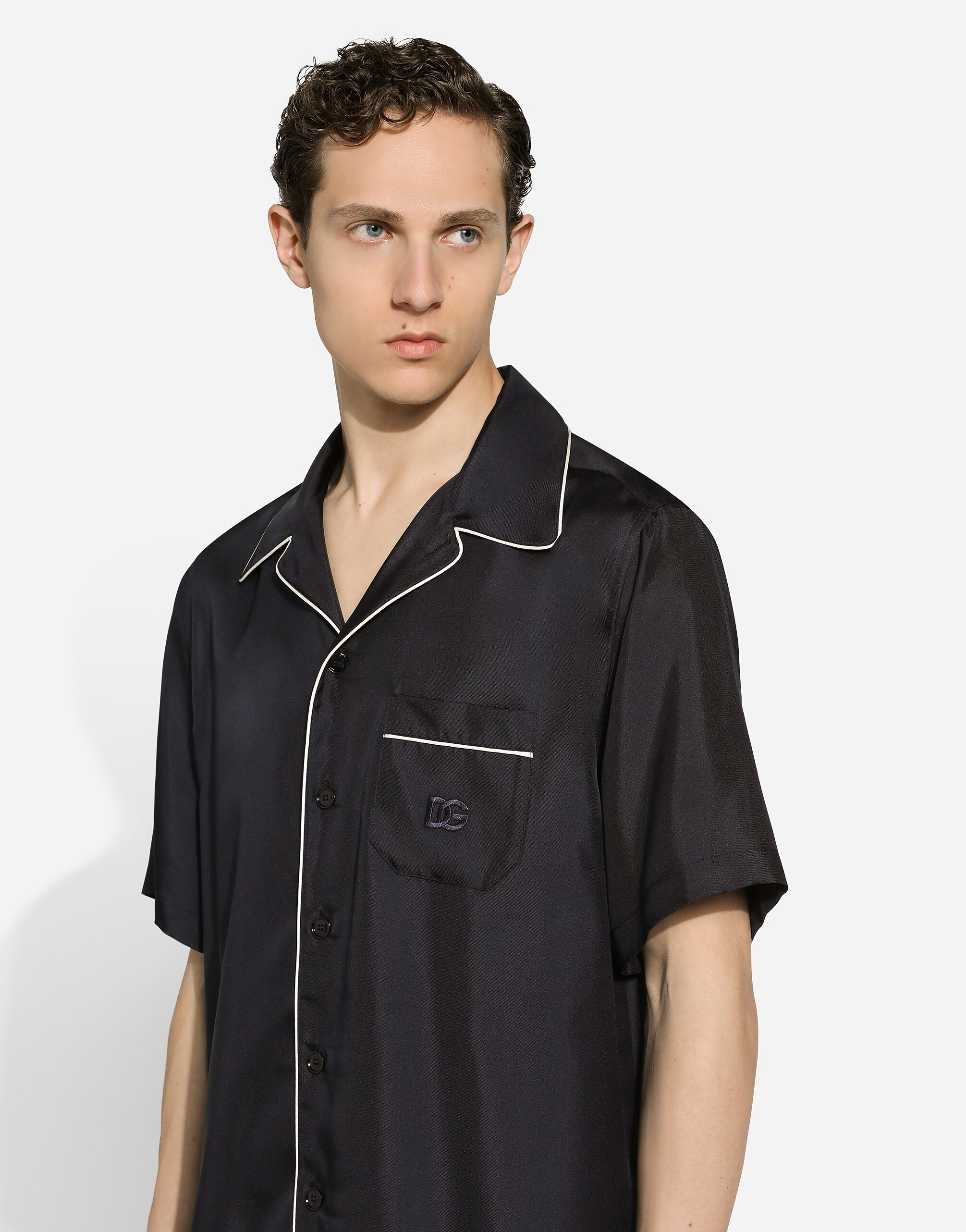 Silk twill shirt with DG embroidery in Blue for Men