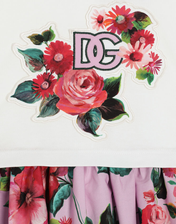 Dolce & Gabbana فستان بوبلين وجيرسي بطبعة متعدد الألوان L5JD9RG7O9M