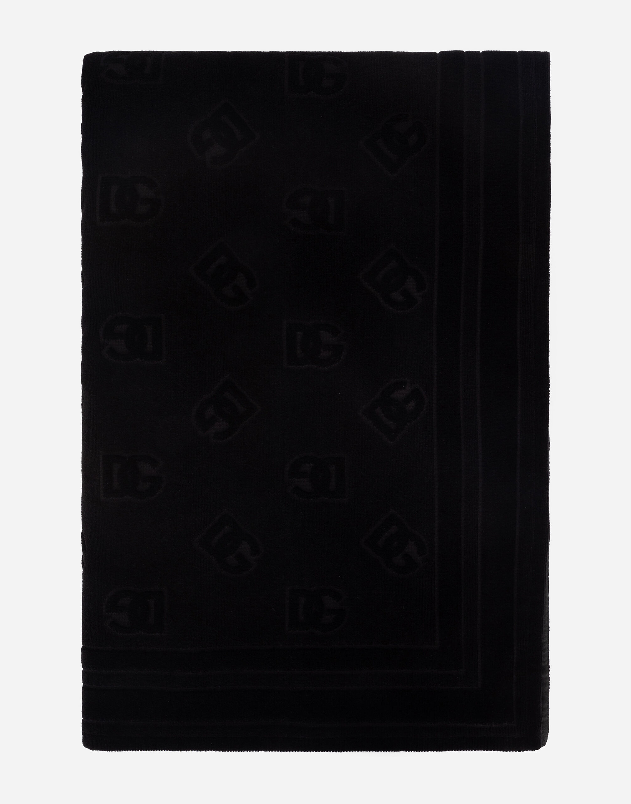 Cotton jacquard beach towel with DG Monogram in Black for Men Dolce Gabbana