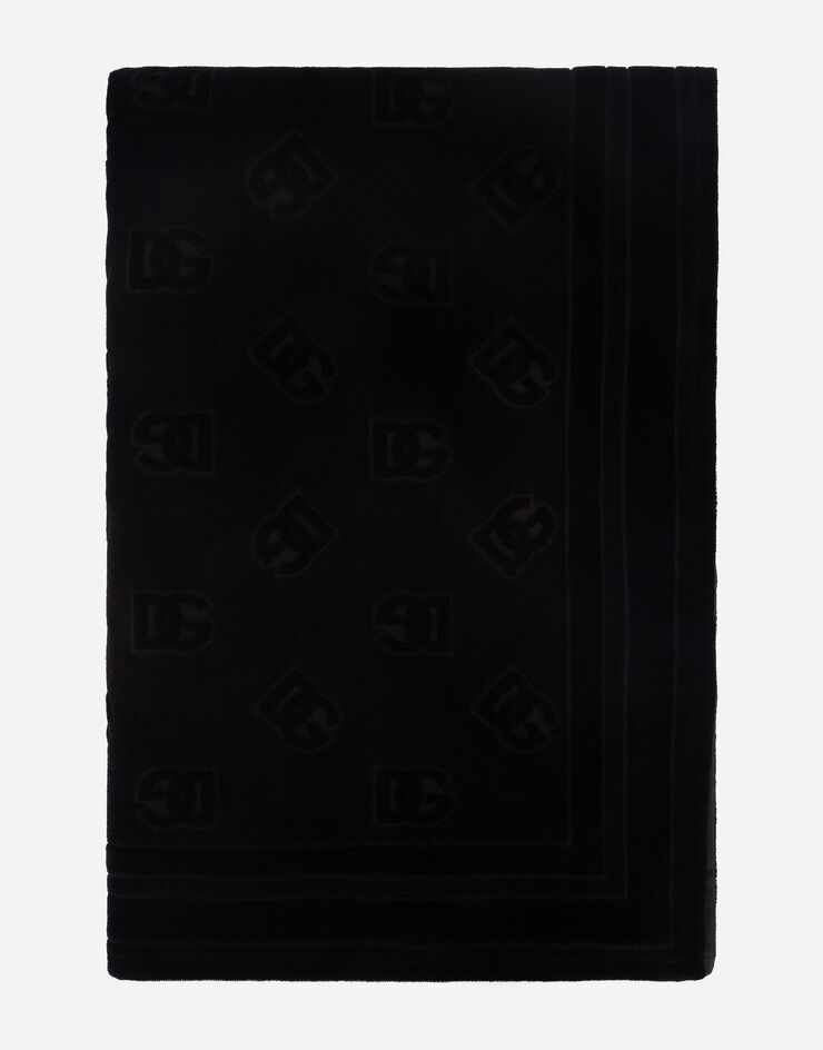 Dolce & Gabbana Strandtuch Baumwolle Jacquard DG Monogram Schwarz M0A12THI710