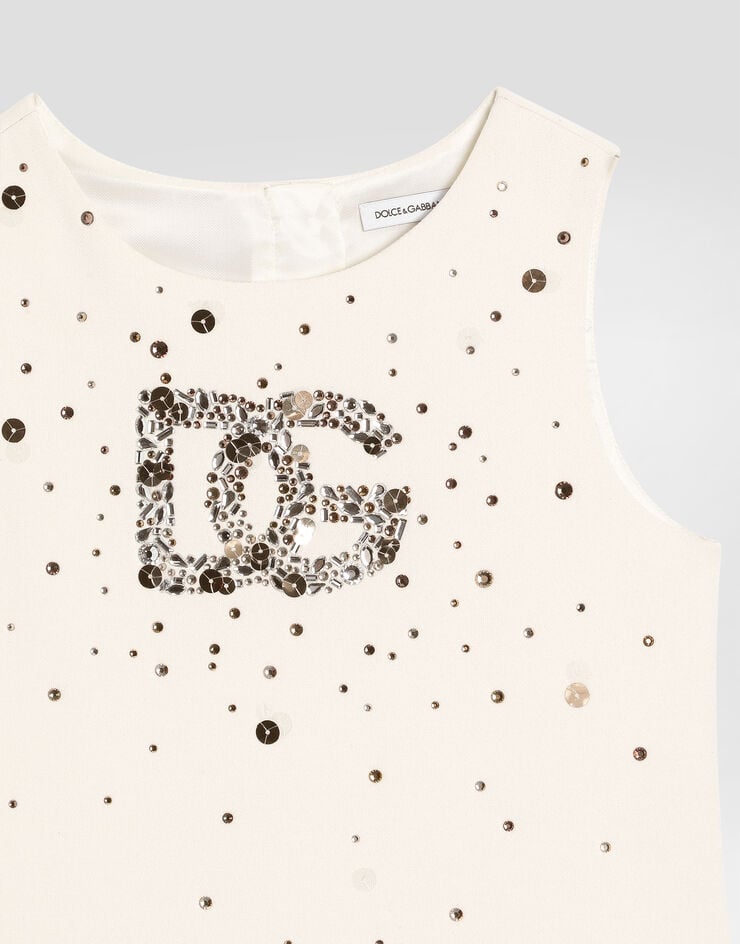 Dolce & Gabbana فستان مخمل ناعم بكولوت White L54DH1FURMM