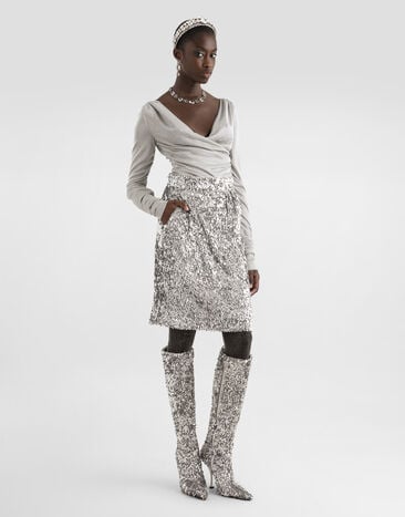 Dolce & Gabbana Oberteil aus Lamé-Jersey Silver F7AM5THU7WC
