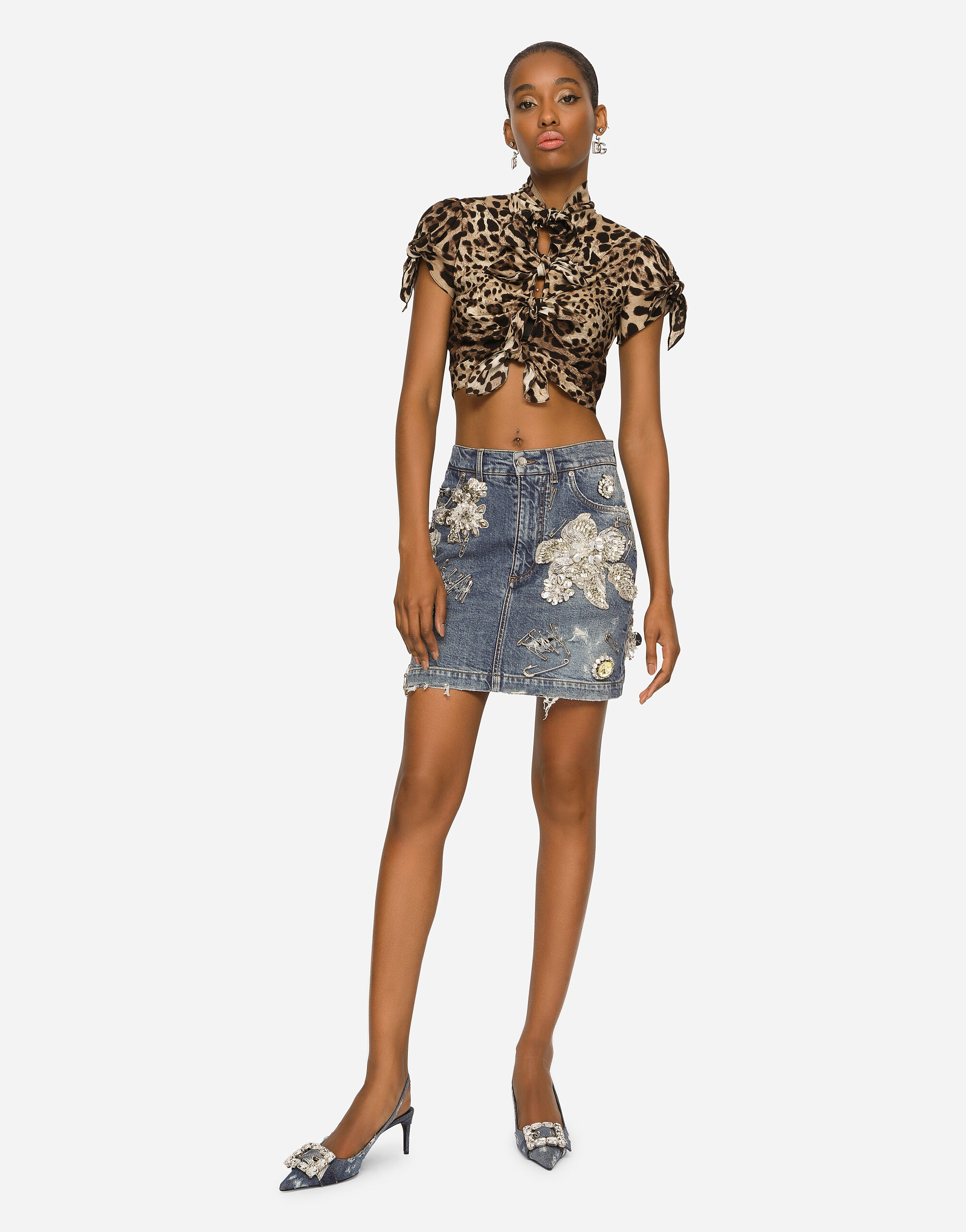 Patchwork denim miniskirt in Multicolor for Women Dolce Gabbana US