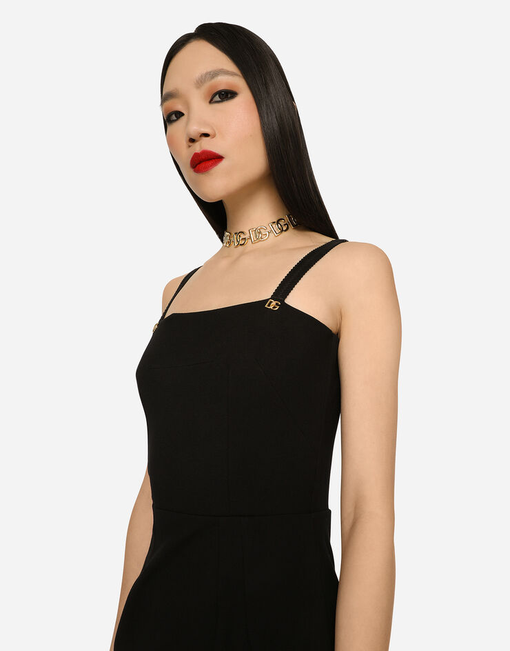 Dolce & Gabbana Jersey calf-length dress with DG embellishment Black F6R0LTFUGKG