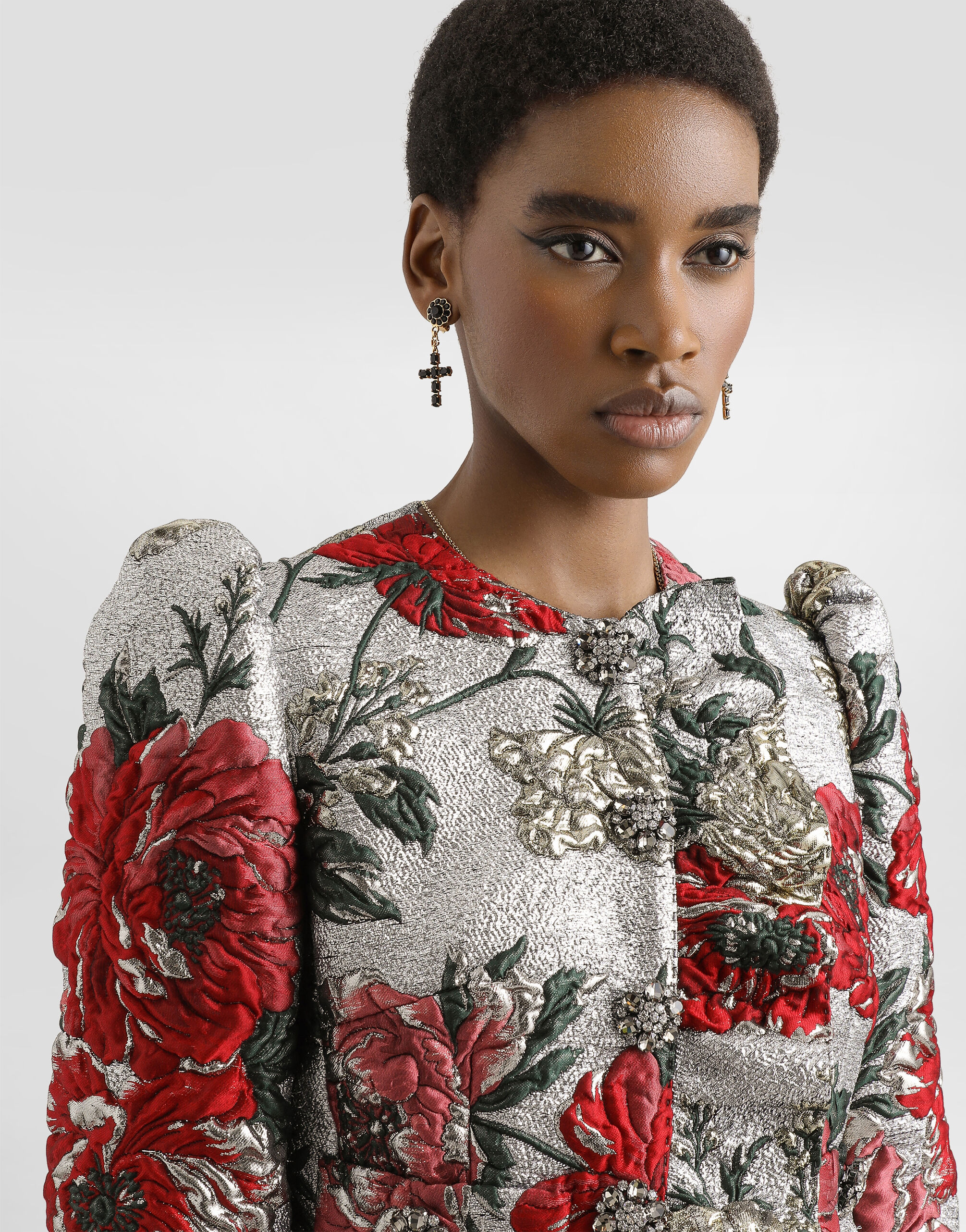 Multicolorのウィメンズ Single-breasted floral jacket with ruffles
