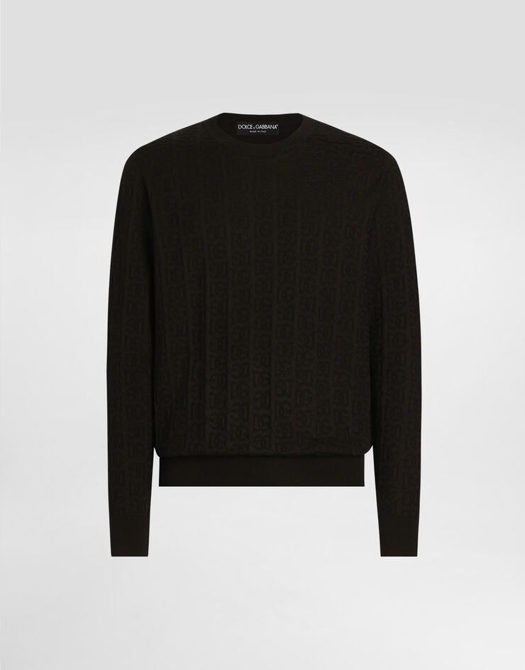 Dolce & Gabbana Pull ras de cou en soie avec logo DG brodé all-over Noir GXX02TJBSKE