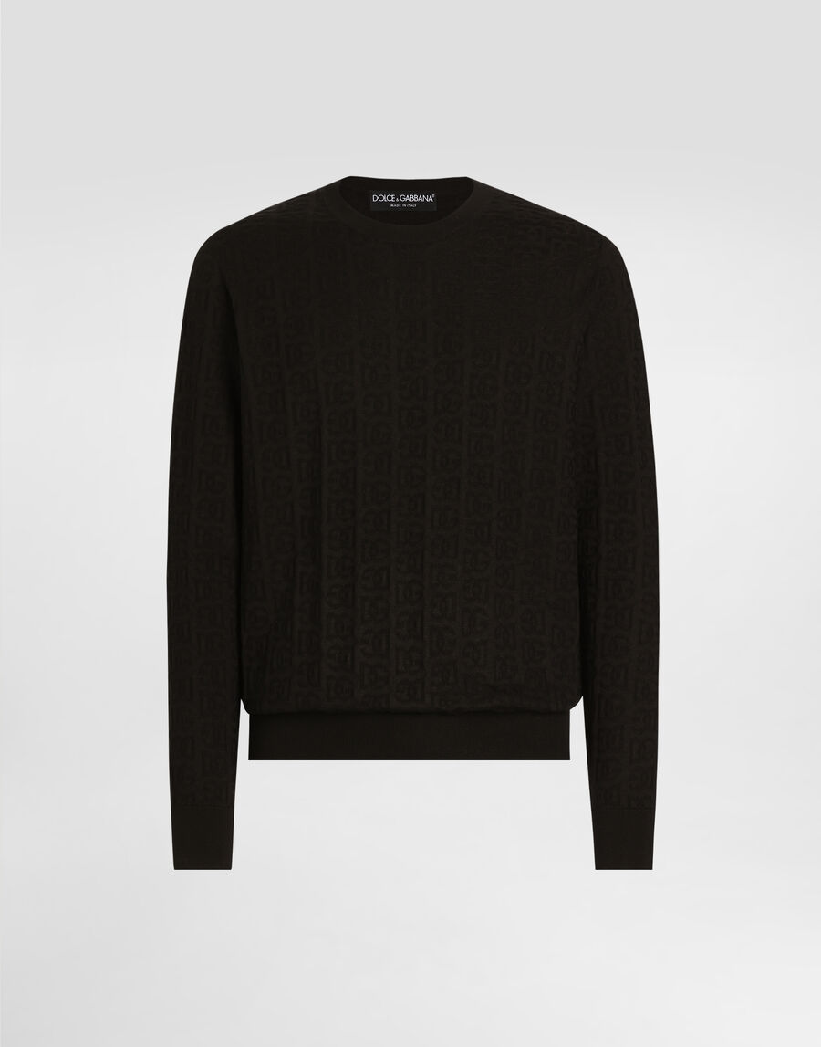Silk round-neck sweater with all-over DG logo embroidery