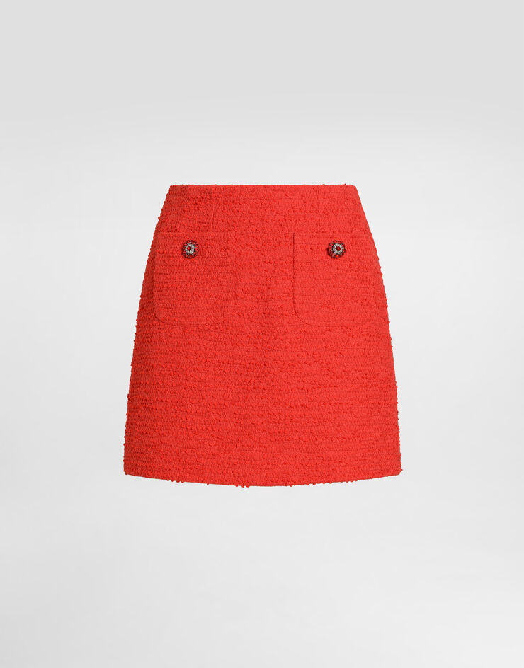 Dolce & Gabbana Tweed miniskirt with jewel buttons Orange F4DD3ZHUMW9