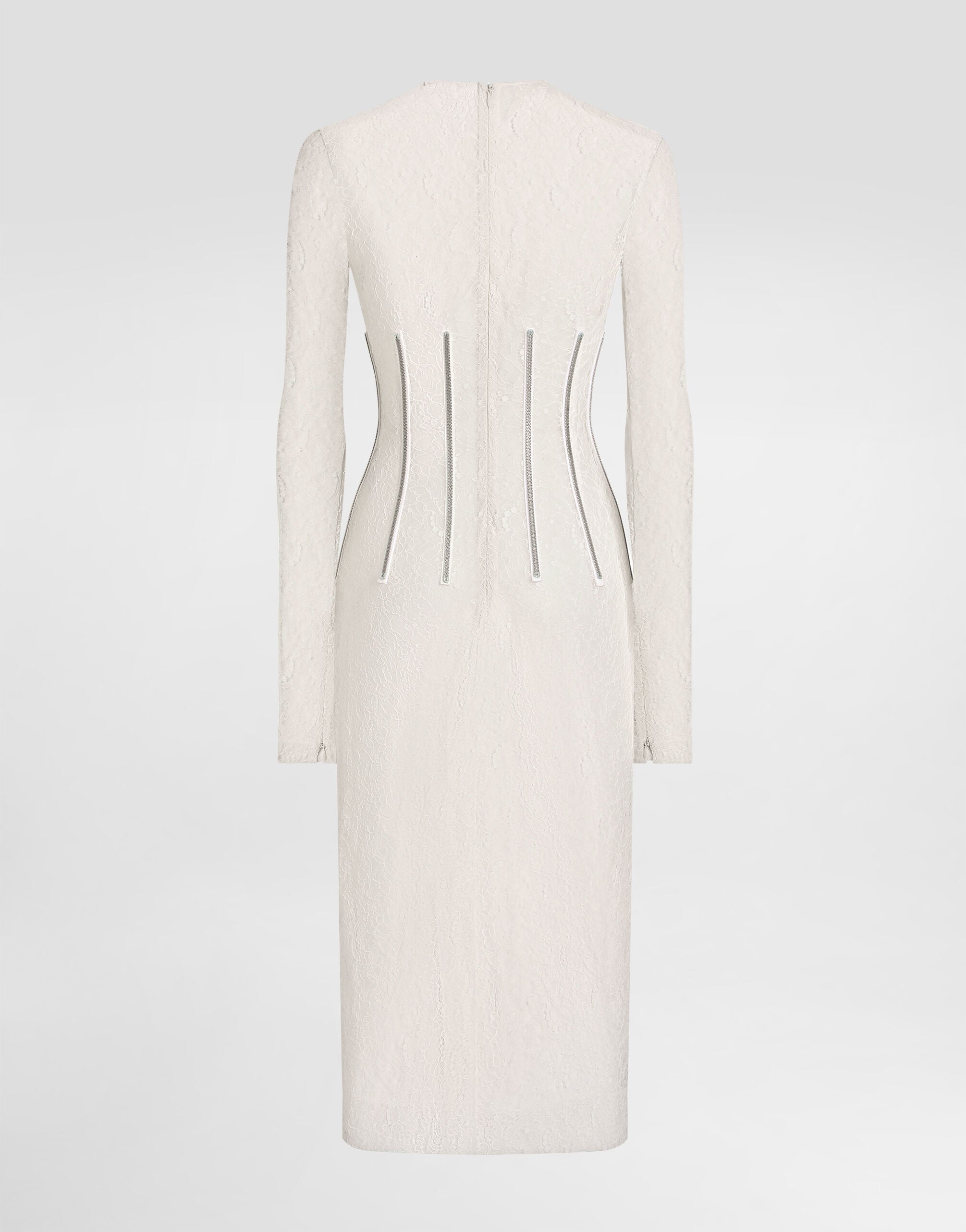 Lace calf-length dress with corset detailing in White for Women