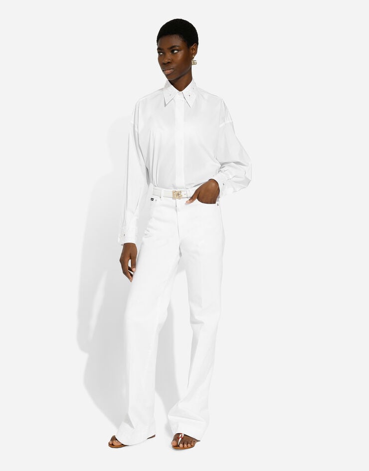 Dolce & Gabbana Long-sleeved cotton shirt with embroidered collar Dolce & Gabbana Long-sleeved cotton shirt with embroidered collar White F5N86ZFU5GK