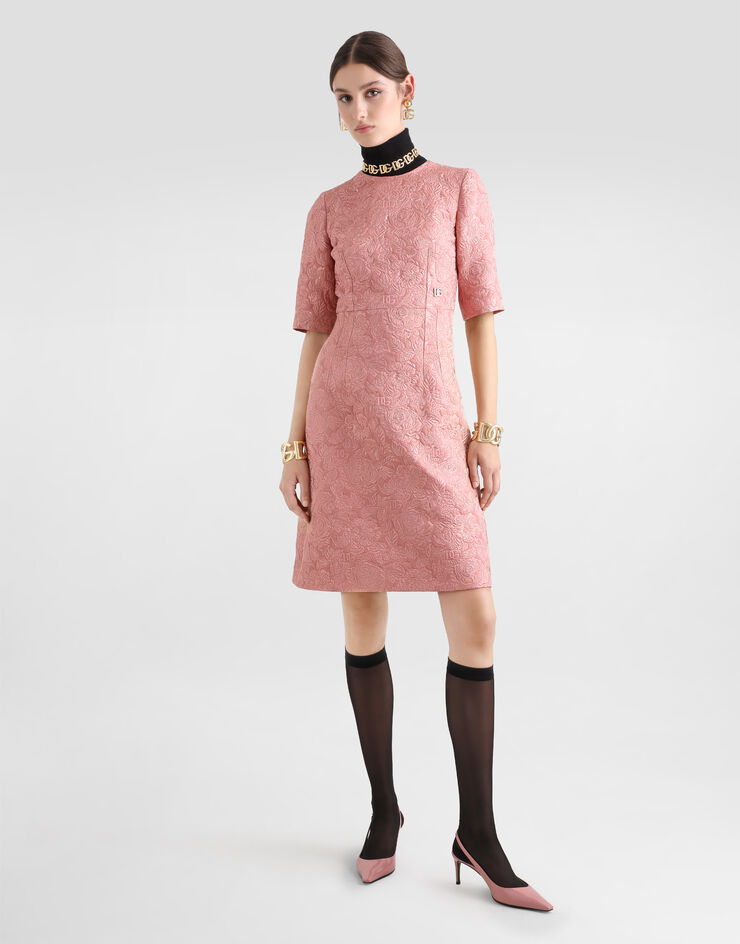 Dolce & Gabbana Abito midi a clessidra in jacquard floreale Rosa F6ARLTHJMQK