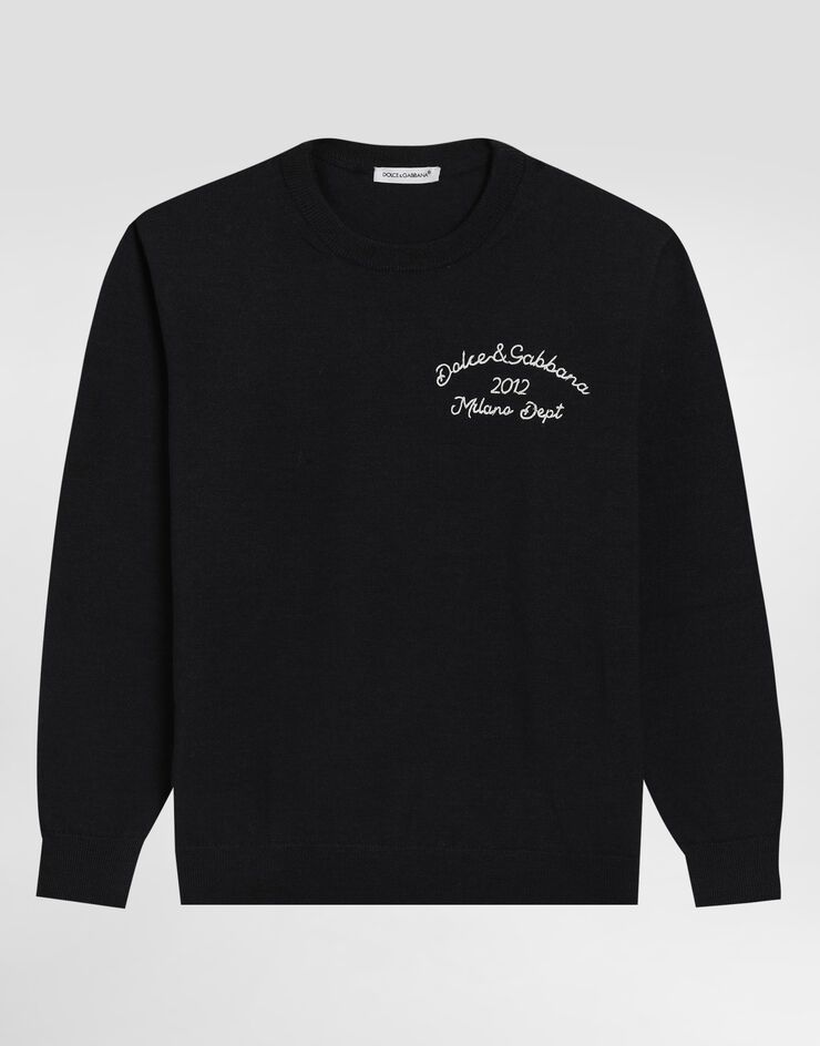 Dolce & Gabbana Plain-knit wool sweater with embroidery Blue L4KWE2JDVCA