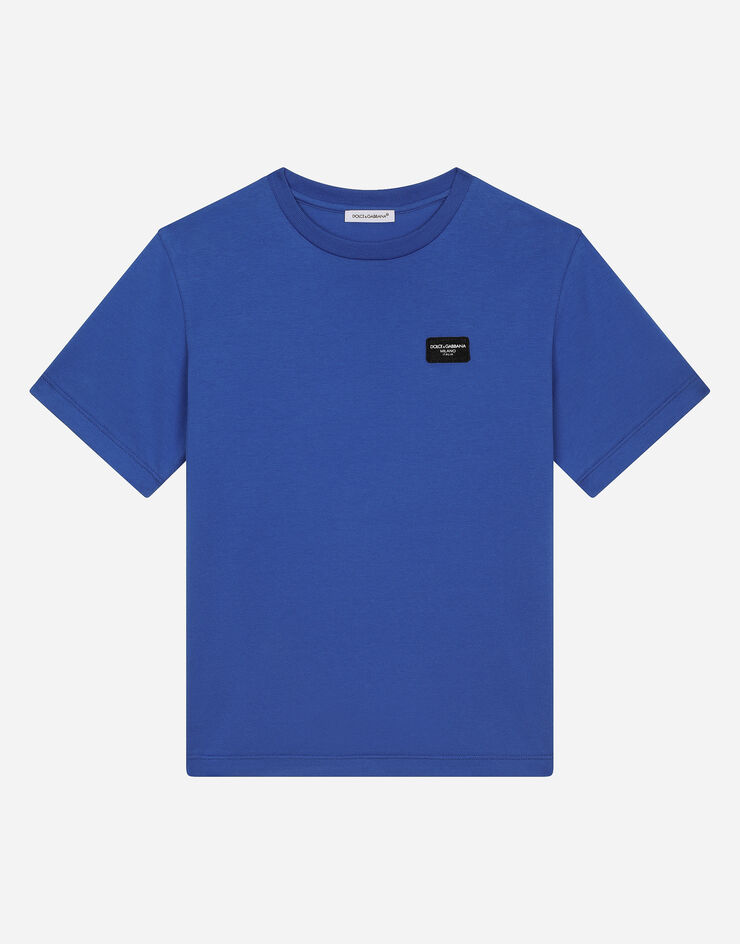 Dolce & Gabbana T-shirt in jersey con placca logata Blu L4JTBLG7M4S