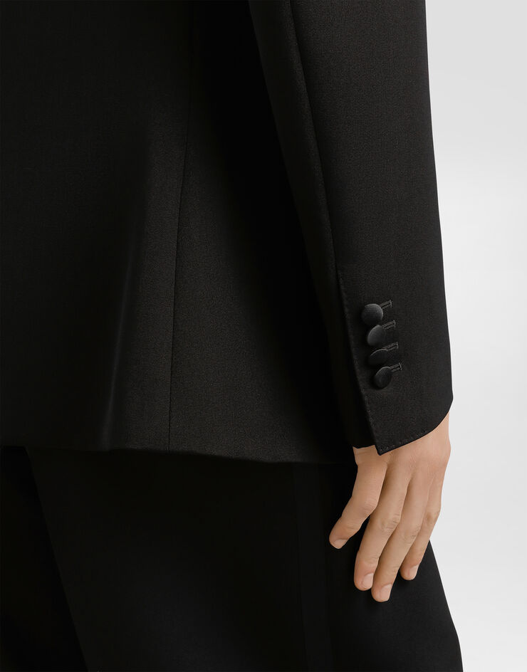 Dolce & Gabbana Zweireihige Jacke aus Wollgabardine Black G2VQ3TFU21E