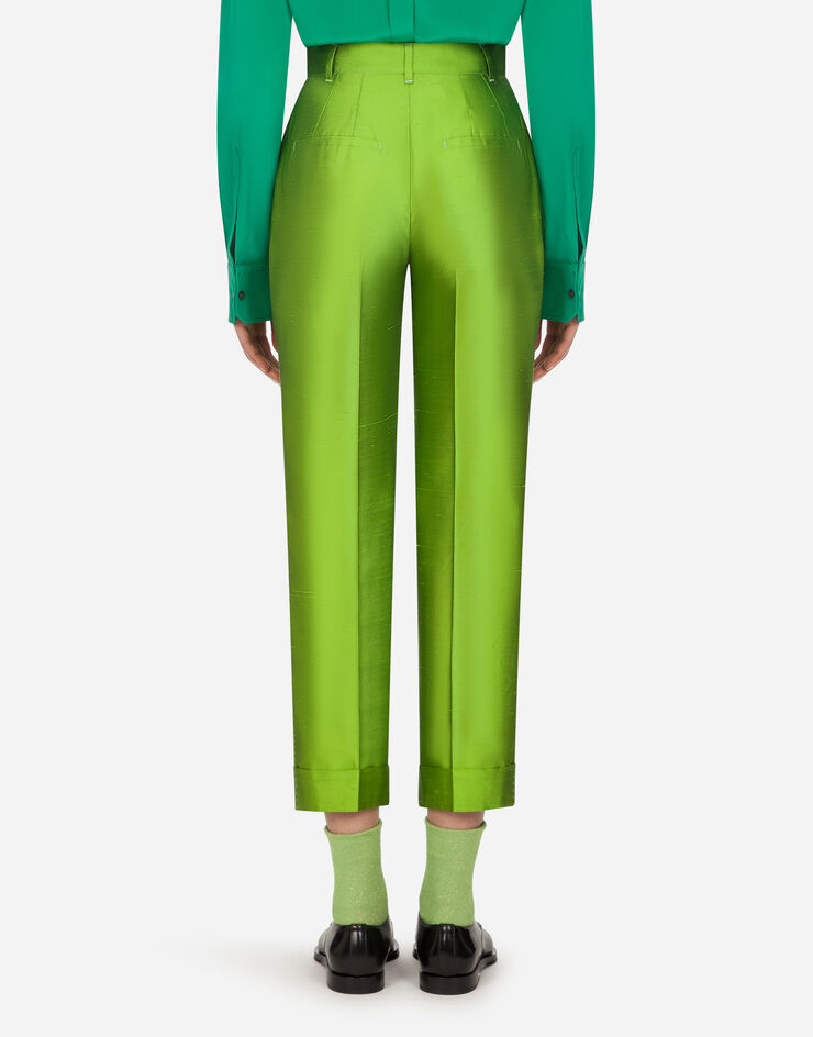 Dolce & Gabbana HIGH-WAISTED PANTS IN SHANTUNG VERDE FTBVMTFU1L5
