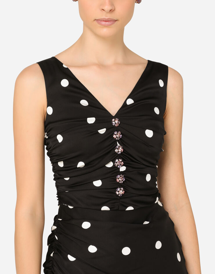 Dolce & Gabbana Calf-length draped dress in polka-dot print charmeuse MULTICOLOR J6116ZFSAY3