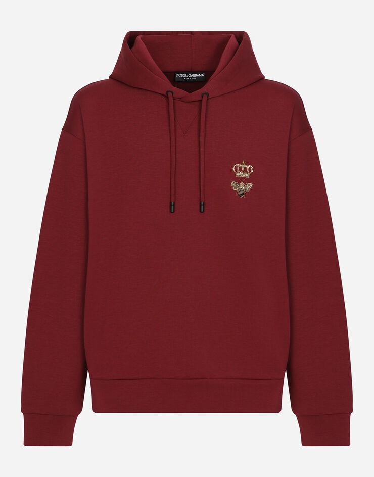 Dolce & Gabbana Sweat-shirt en jersey de coton à capuche et broderie Bordeaux G9ACJZHU7H9