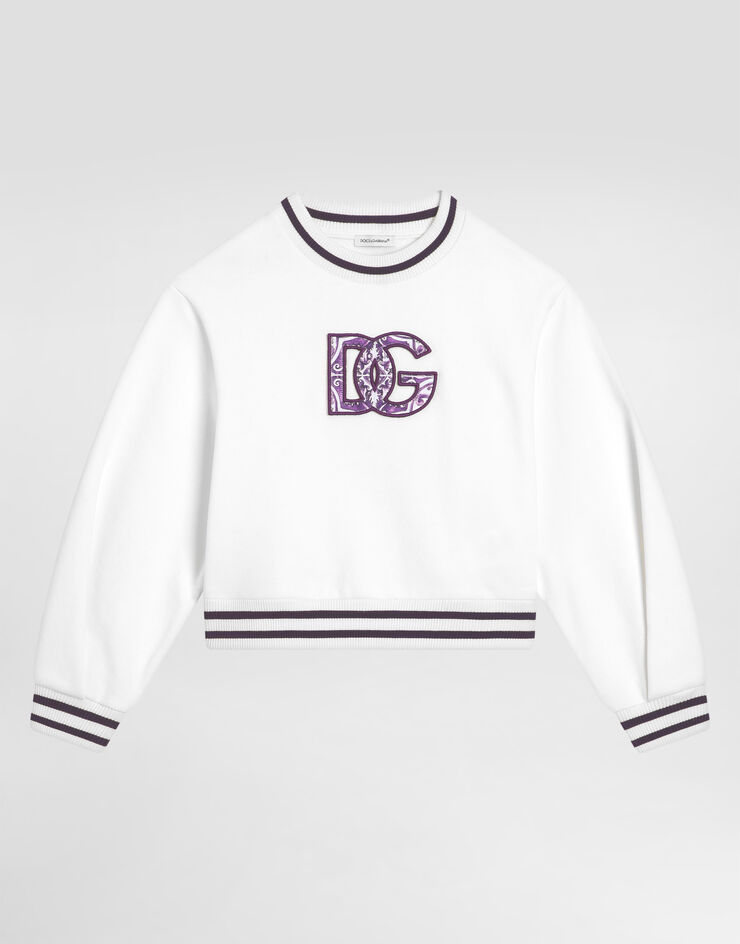 Dolce & Gabbana Majolica-print crew neck sweatshirt with dg embroidery White L5JWBZG7PED