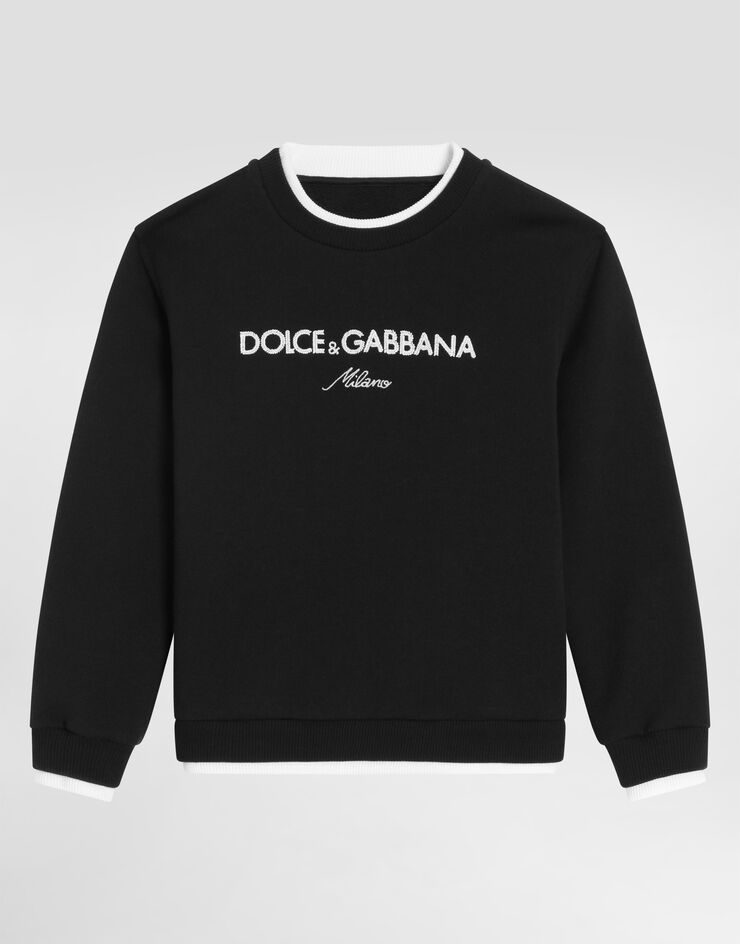 Dolce & Gabbana Crew neck fleece sweatshirt with Dolce&Gabbana embroidery Blue L4JWMEG7PEL