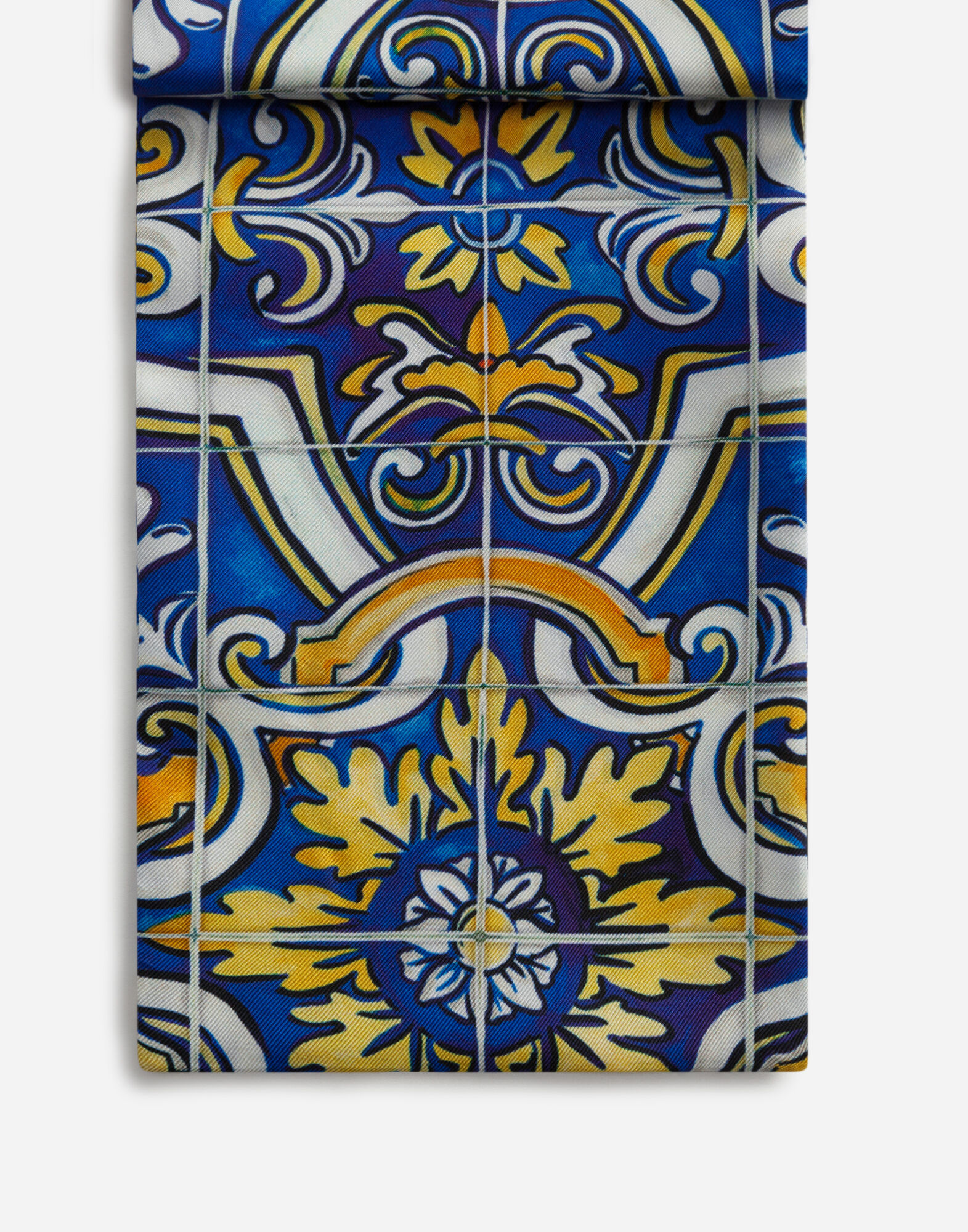 Silk scarf with maiolica print on a blue background Silk scarf with maiolica print on a blue background