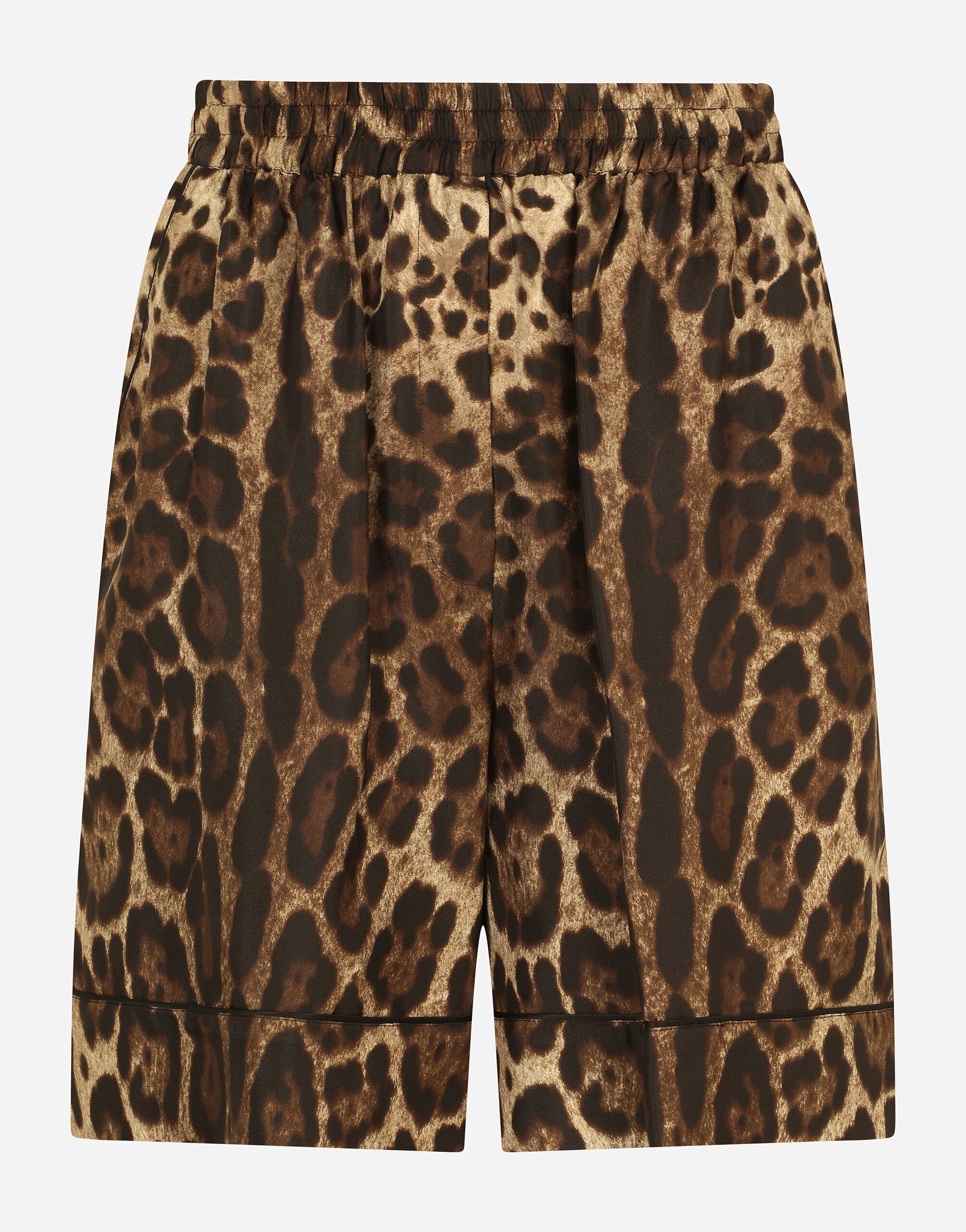 Dolce & Gabbana Leopard-print twill shorts with piping Black F759LTFLRC2