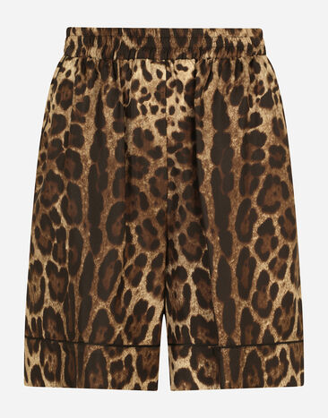 Dolce & Gabbana Shorts en sarga con estampado de leopardo y ribeteado Multicolor FTAM7THS1ZX
