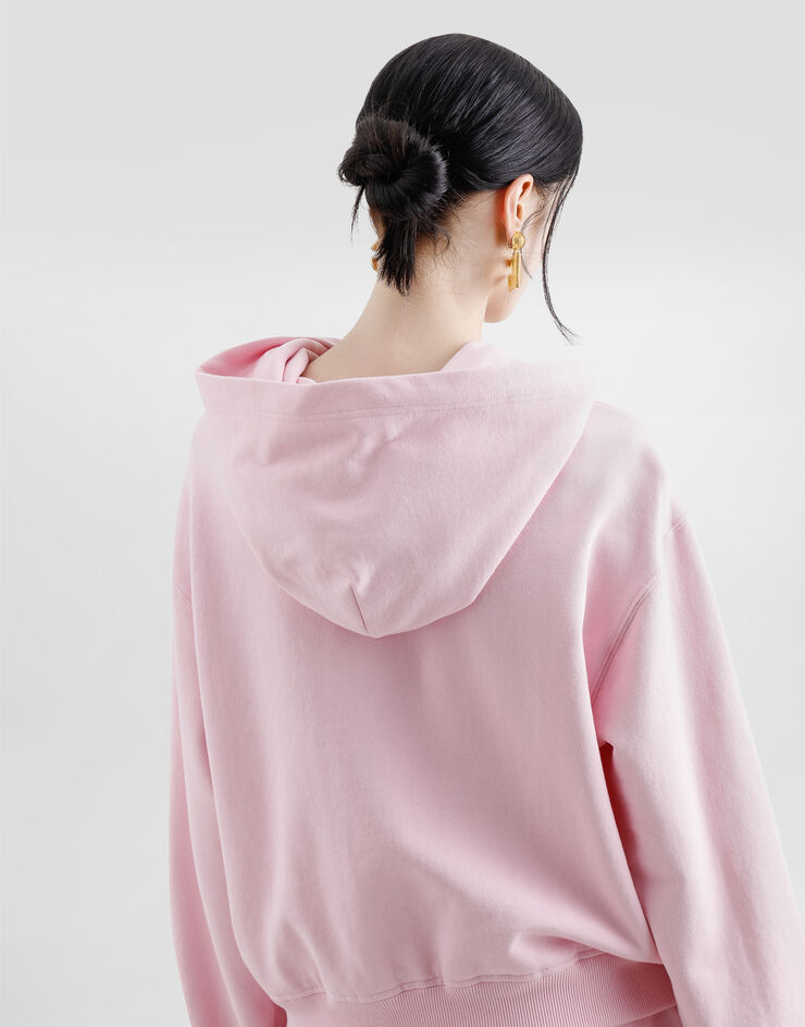Dolce & Gabbana Jersey hoodie with raised DG embroidery Pink F9S47ZGDCX0