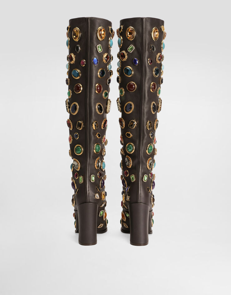 Dolce & Gabbana Calfskin boots with stone embroidery Multicolor CU1225AP455