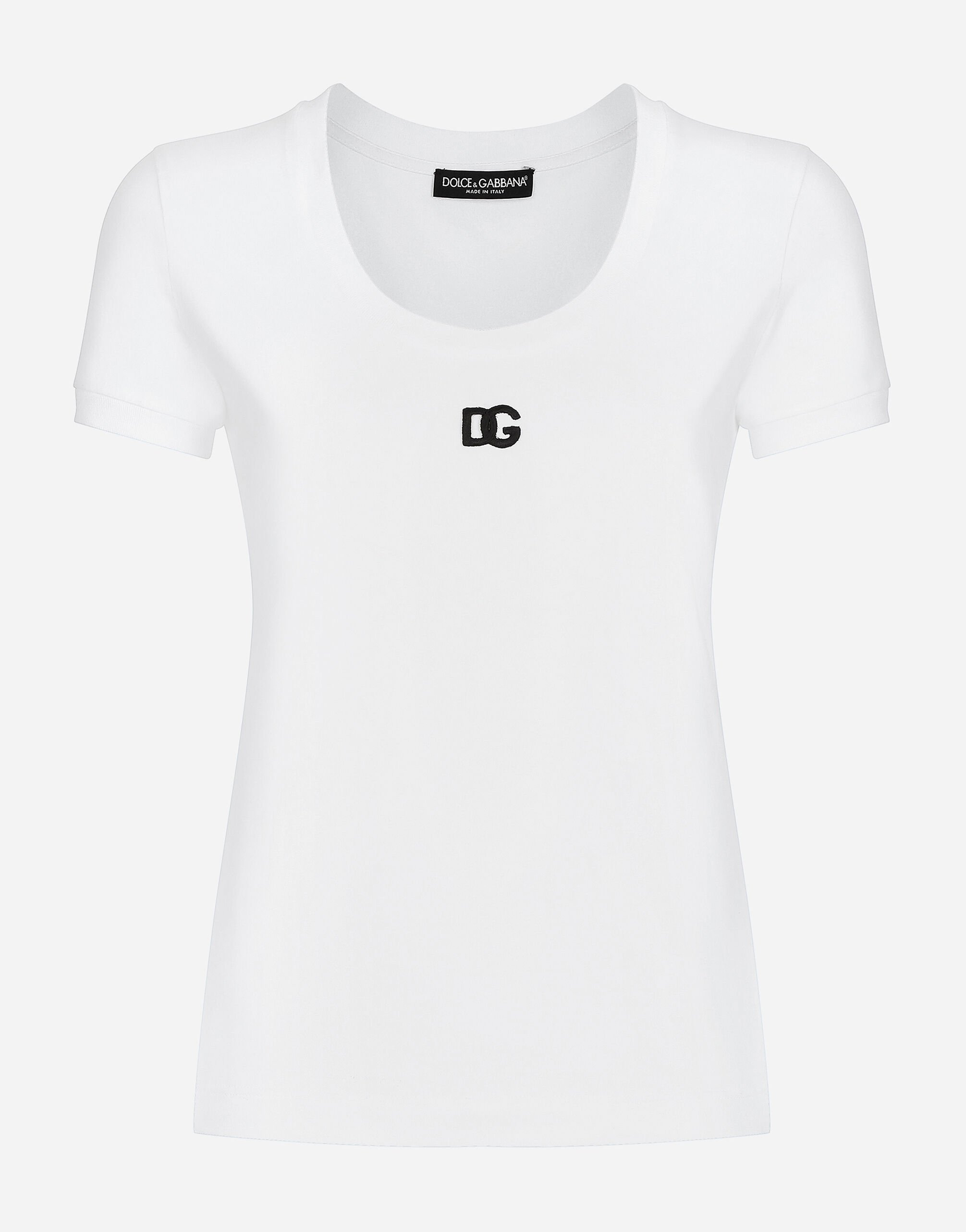 Dolce & Gabbana T-Shirt aus Jersey mit DG-Logo Weiss F8T00ZGDCBT