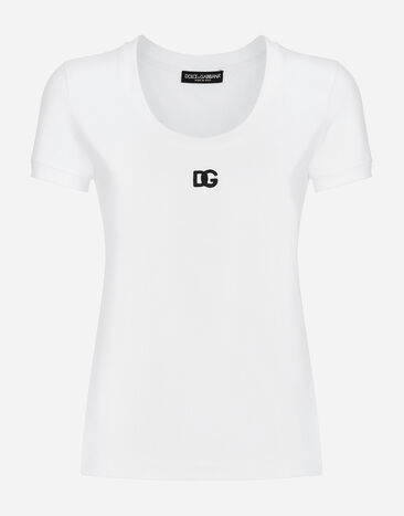 Dolce & Gabbana T-Shirt aus Jersey mit DG-Logo Schwarz FXE03TJBMQ3