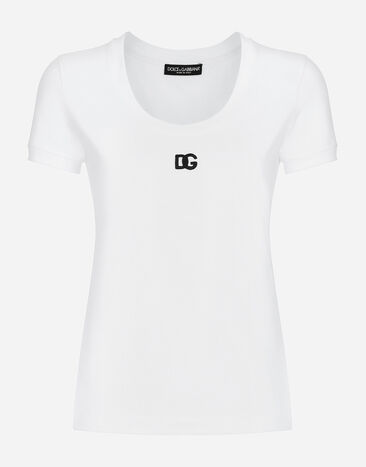 Dolce & Gabbana T-shirt in jersey con logo DG Bianco F8U71ZFUEEY