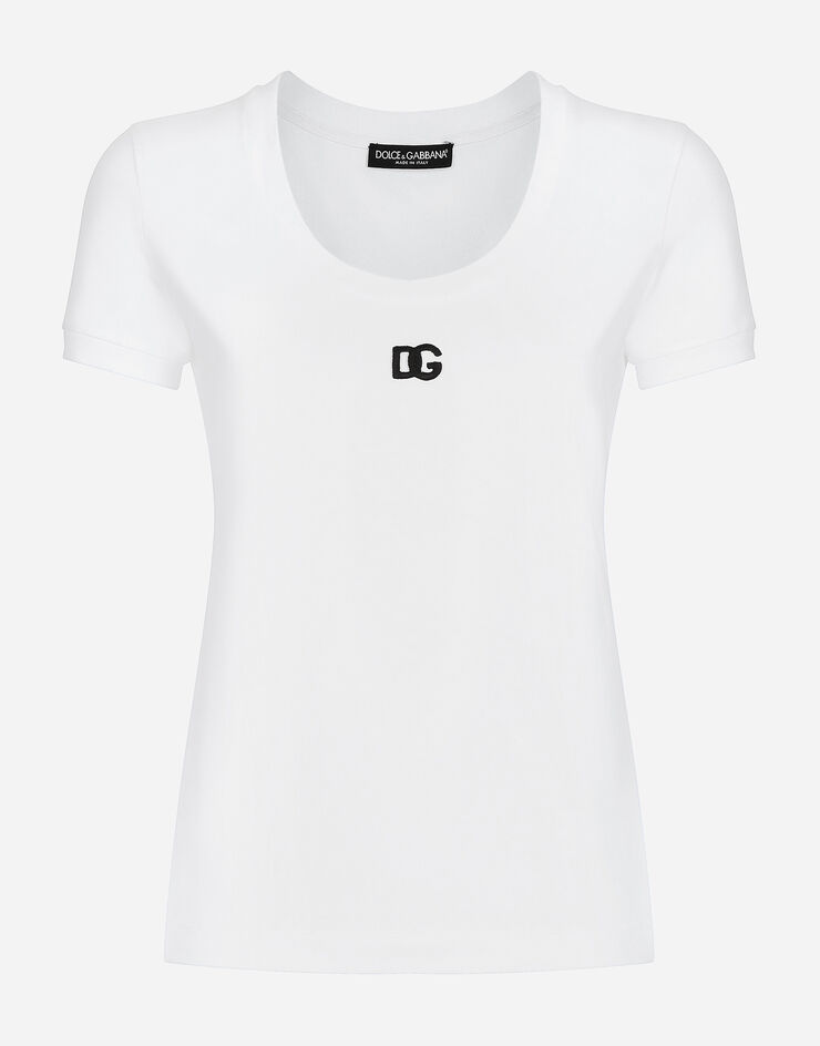 Dolce & Gabbana T-Shirt aus Jersey mit DG-Logo Weiss F8U71ZFUEEY