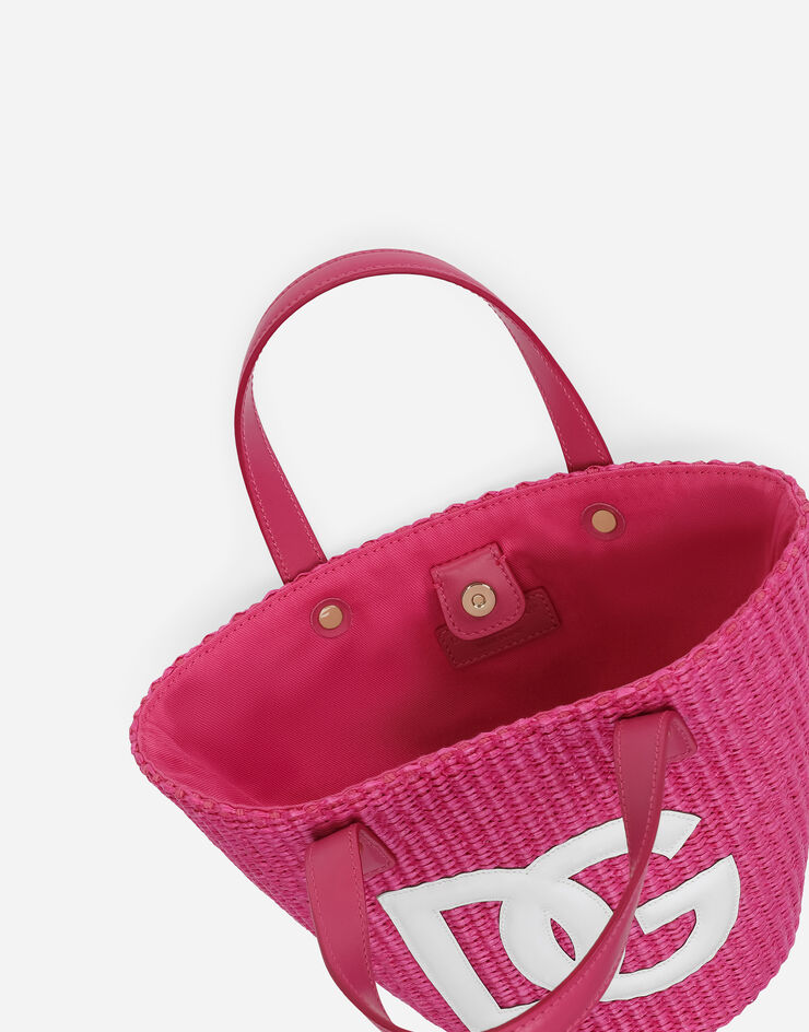 Dolce & Gabbana Straw handbag with patch and maxi-DG logo Fuchsia EB0054AA361