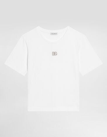 Dolce & Gabbana Jersey T-shirt with DG logo White L5JTAZG7B6N