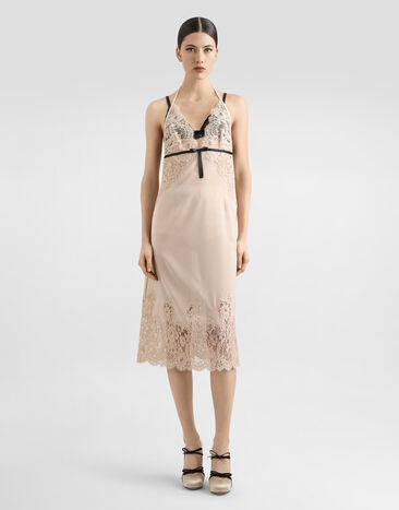 Dolce & Gabbana Combinette en georgette avec détails en dentelle Beige O6A41TON06O
