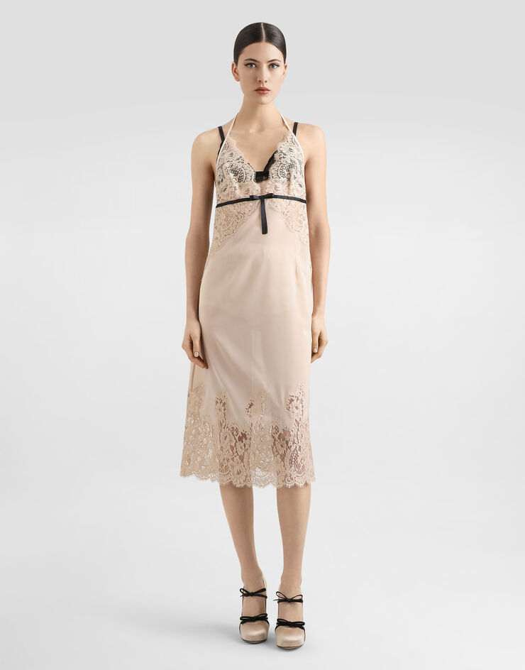 Dolce & Gabbana 蕾丝细节乔其纱吊带裙 米色 O6A41TON06O