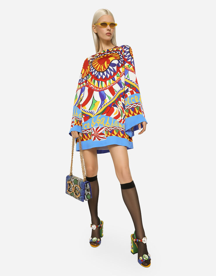 Dolce&Gabbana Short Carretto-print charmeuse dress Multicolor F6ZW4THPADX